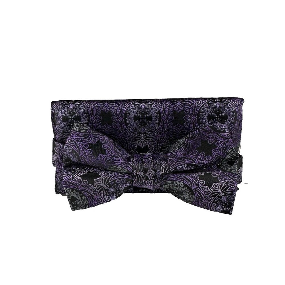Stacy Adams Men's Bow Tie Hanky Set Purple Charcoal Gray Lavender Black Silver